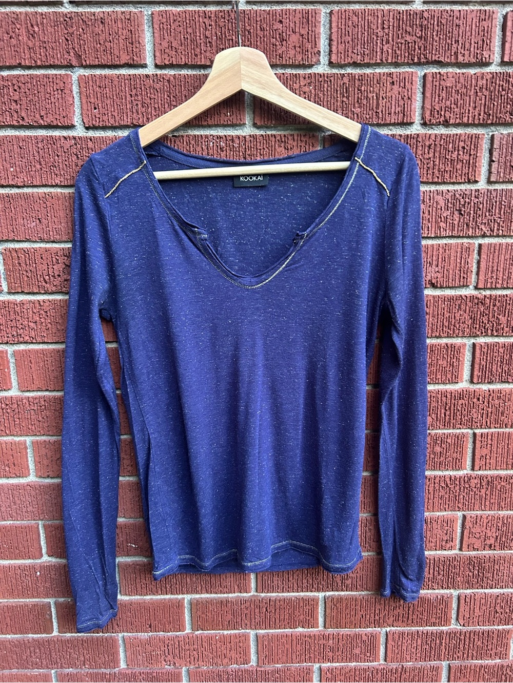 Kookai Blue Metallic Speckled Long Sleeve Top Women’s XS/S Stretch Knit Shirt